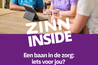Poster ZINNinside met 3 vrolijke zorgmedewerkers
